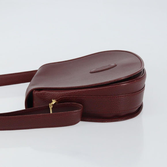 CARTIER Shoulder Bag Leather Bordeaux Gold Auth 160732
