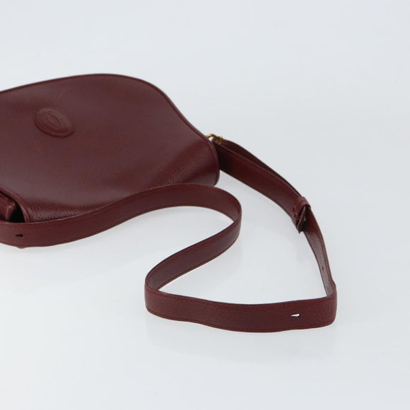 CARTIER Shoulder Bag Leather Bordeaux Gold Auth 160732