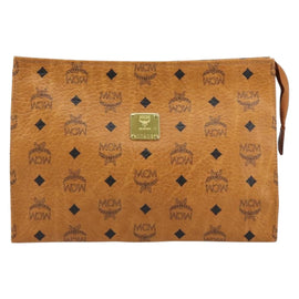MCM Logogram Vicetos Clutch Bag PVC Leather Brown Gold Auth 160736 - 0
