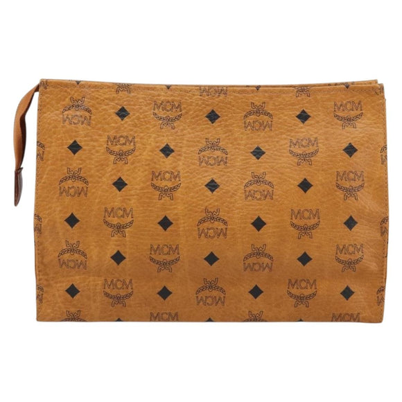 MCM Logogram Vicetos Clutch Bag PVC Leather Brown Gold Auth 160736