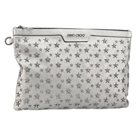 Jimmy Choo Studs Clutch Bag Leather Silver Auth 160738