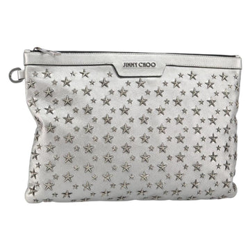 Jimmy Choo Studs Clutch Bag Leather Silver Auth 160738