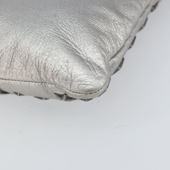 Jimmy Choo Studs Clutch Bag Leather Silver Auth 160738