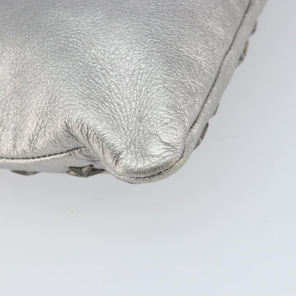 Jimmy Choo Studs Clutch Bag Leather Silver Auth 160738