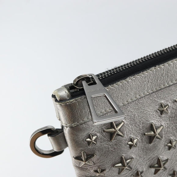 Jimmy Choo Studs Clutch Bag Leather Silver Auth 160738