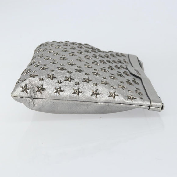 Jimmy Choo Studs Clutch Bag Leather Silver Auth 160738