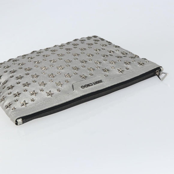Jimmy Choo Studs Clutch Bag Leather Silver Auth 160738