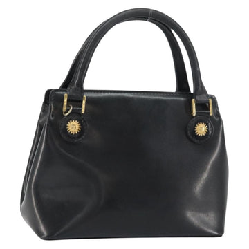 VERSACE Hand Bag Leather Black Gold Auth 160742