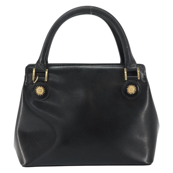 VERSACE Hand Bag Leather Black Gold Auth 160742