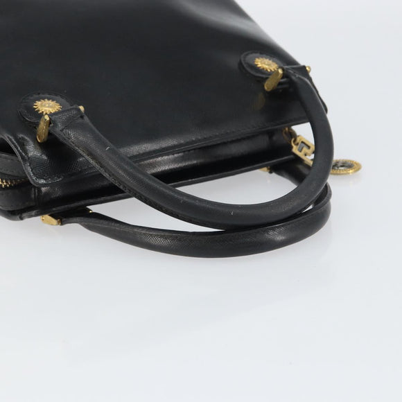 VERSACE Hand Bag Leather Black Gold Auth 160742
