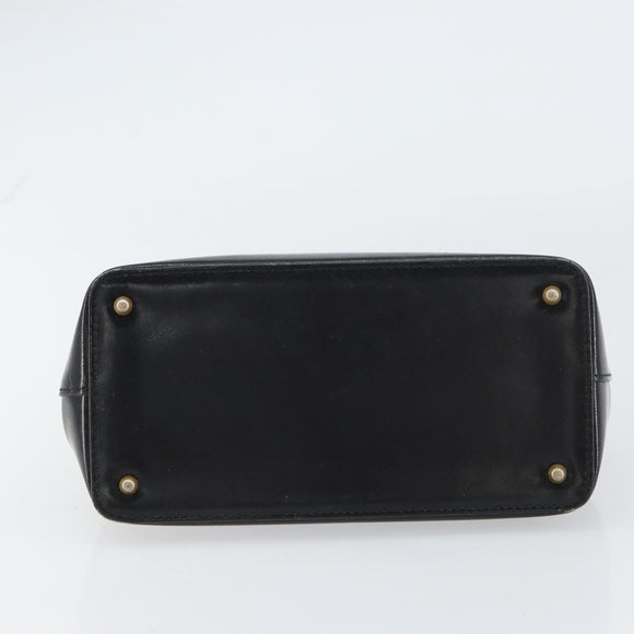 VERSACE Hand Bag Leather Black Gold Auth 160742