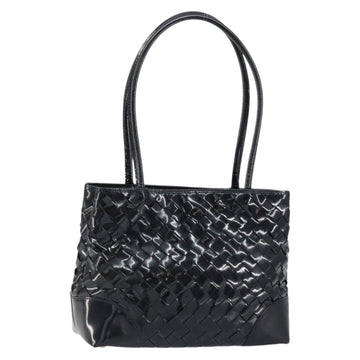 BOTTEGA VENETA INTRECCIATO Tote Bag Enamel Black Gold Auth 160743