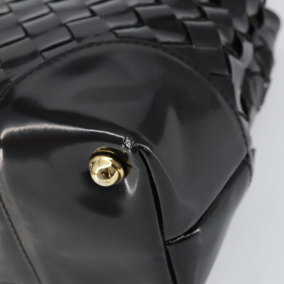 BOTTEGA VENETA INTRECCIATO Tote Bag Enamel Black Gold Auth 160743