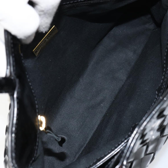 BOTTEGA VENETA INTRECCIATO Tote Bag Enamel Black Gold Auth 160743