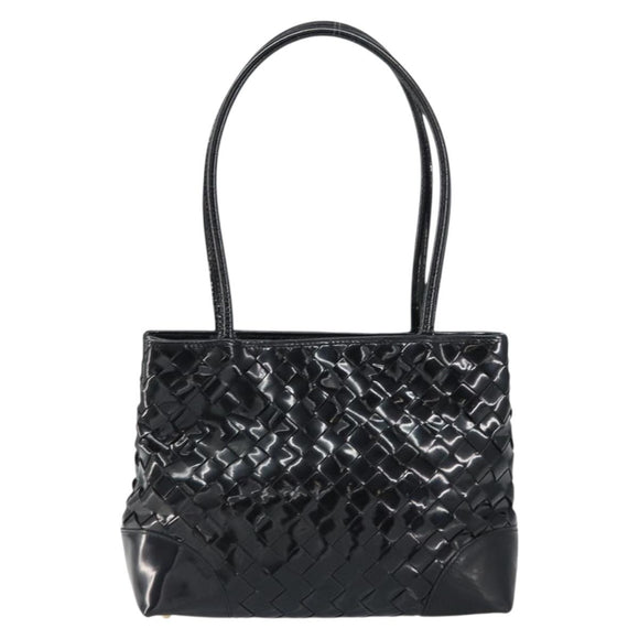 BOTTEGA VENETA INTRECCIATO Tote Bag Enamel Black Gold Auth 160743