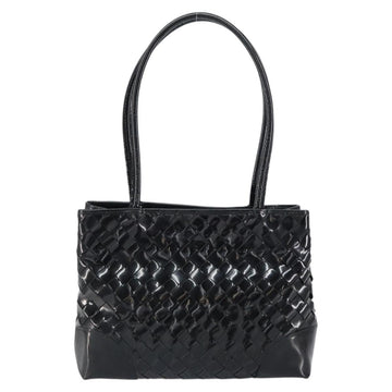 BOTTEGA VENETA INTRECCIATO Tote Bag Enamel Black Gold Auth 160743 - 0