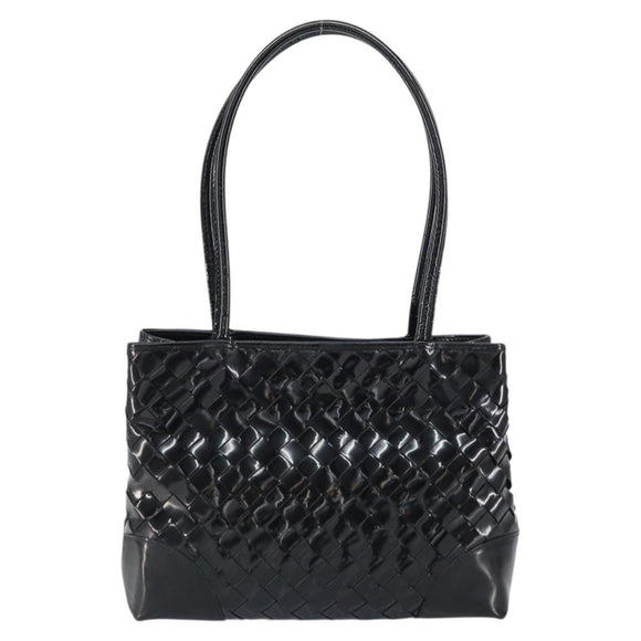 BOTTEGA VENETA INTRECCIATO Tote Bag Enamel Black Gold Auth 160743