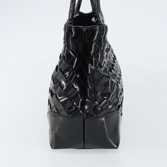 BOTTEGA VENETA INTRECCIATO Tote Bag Enamel Black Gold Auth 160743