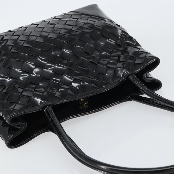 BOTTEGA VENETA INTRECCIATO Tote Bag Enamel Black Gold Auth 160743
