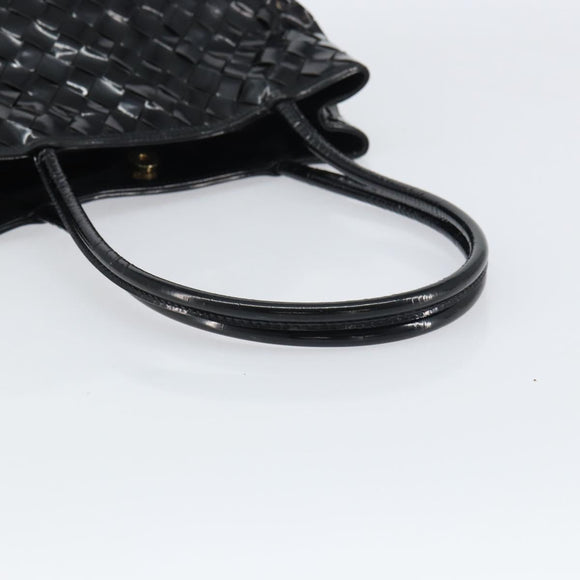 BOTTEGA VENETA INTRECCIATO Tote Bag Enamel Black Gold Auth 160743