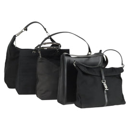 GUCCI Shoulder Bag Canvas Satin Leather 5 Set Black Auth 160747