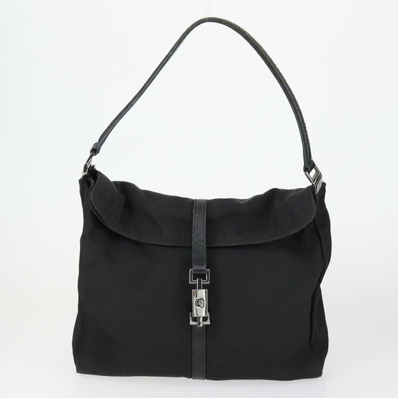 GUCCI Shoulder Bag Canvas Satin Leather 5 Set Black Auth 160747