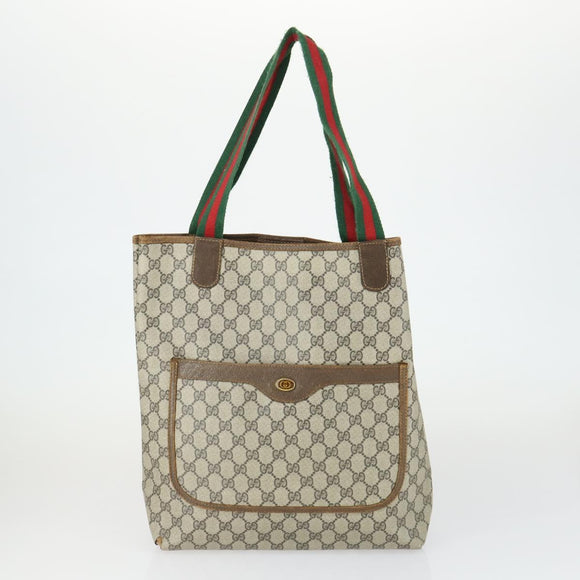GUCCI GG Supreme GG Plus Web Sherry Line Bag PVC 4 Set Beige Green Auth 160748