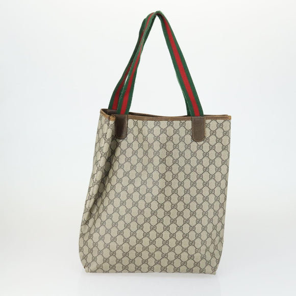 GUCCI GG Supreme GG Plus Web Sherry Line Bag PVC 4 Set Beige Green Auth 160748