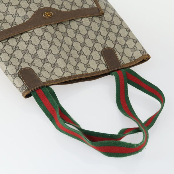 GUCCI GG Supreme GG Plus Web Sherry Line Bag PVC 4 Set Beige Green Auth 160748