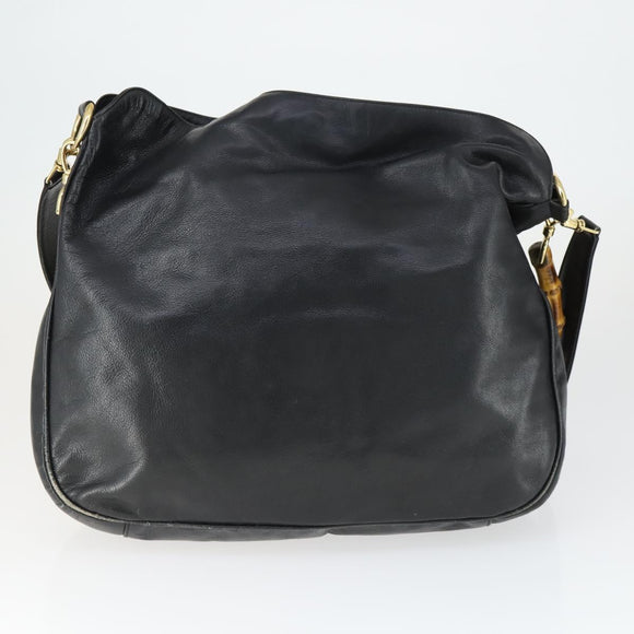 GUCCI Bamboo Shoulder Bag Leather Canvas 4 Set Black Auth 160749