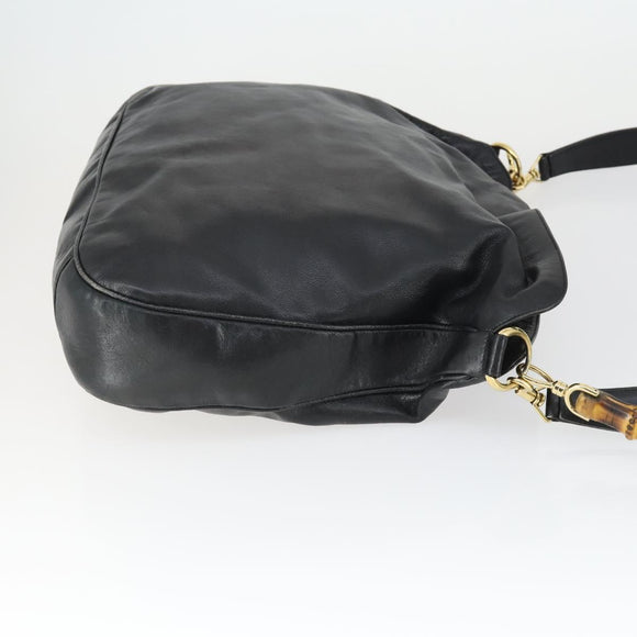 GUCCI Bamboo Shoulder Bag Leather Canvas 4 Set Black Auth 160749