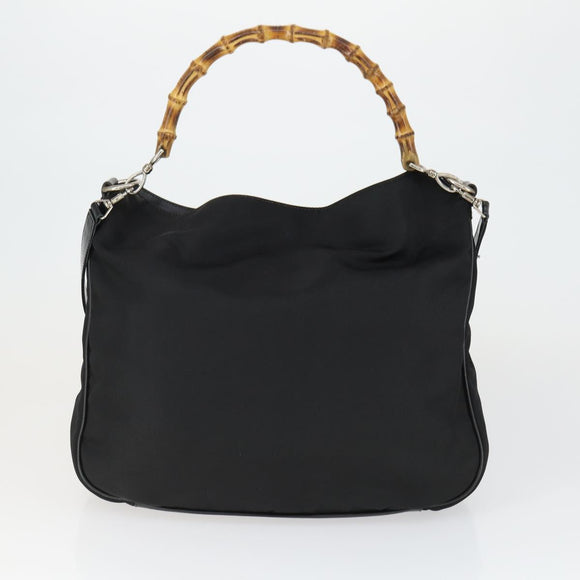 GUCCI Bamboo Shoulder Bag Leather Canvas 4 Set Black Auth 160749