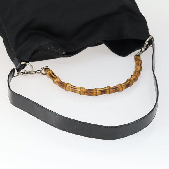 GUCCI Bamboo Shoulder Bag Leather Canvas 4 Set Black Auth 160749