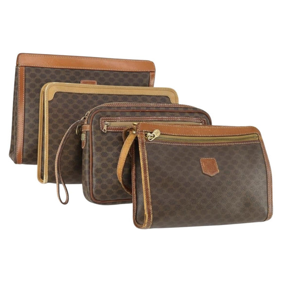CELINE Macadam Canvas Bag PVC 4 Set Brown Auth 160753