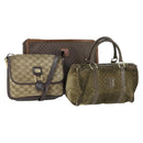 CELINE Macadam Canvas Bag PVC Suede 3 Set Brown Beige Auth 160754-1
