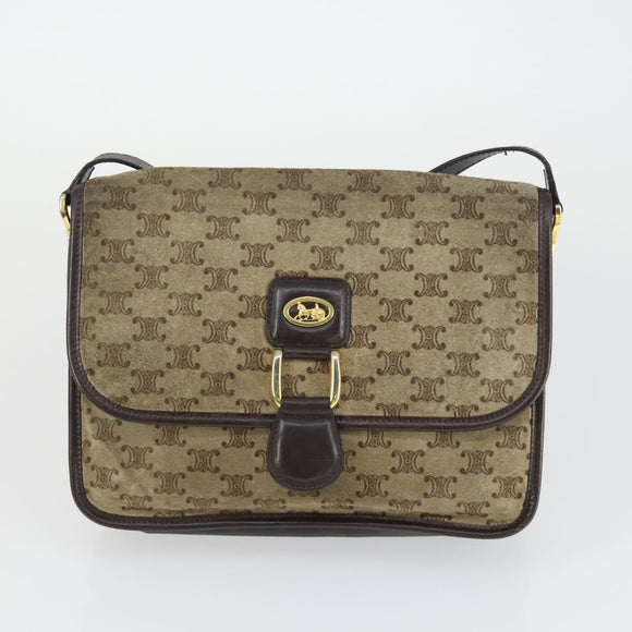 CELINE Macadam Canvas Bag PVC Suede 3 Set Brown Beige Auth 160754