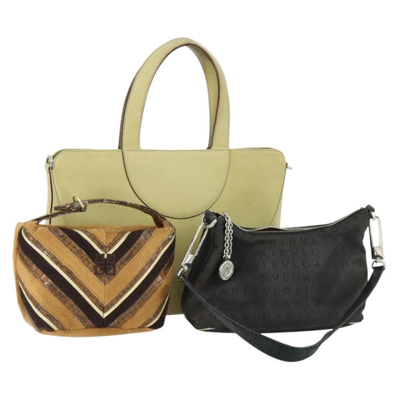 BVLGARI Givenchy Logo Mania Bag Canvas Leather 3 Set Black Brown Auth 160757