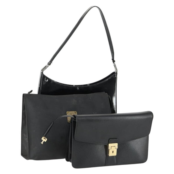 Salvatore Ferragamo MCM Logogram Vicetos Bag PVC Leather 3 Set Black Auth 160758