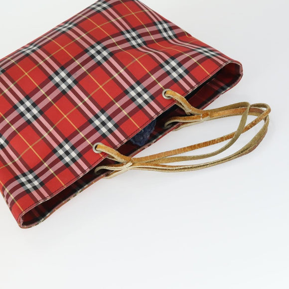 BURBERRY Nova Check Blue Label Hand Bag Nylon 2 Set Black Red Auth 160759