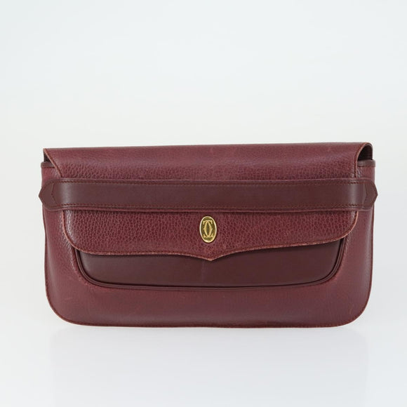 CARTIER Must Line Clutch Bag Leather 3 Set Bordeaux Auth 160760