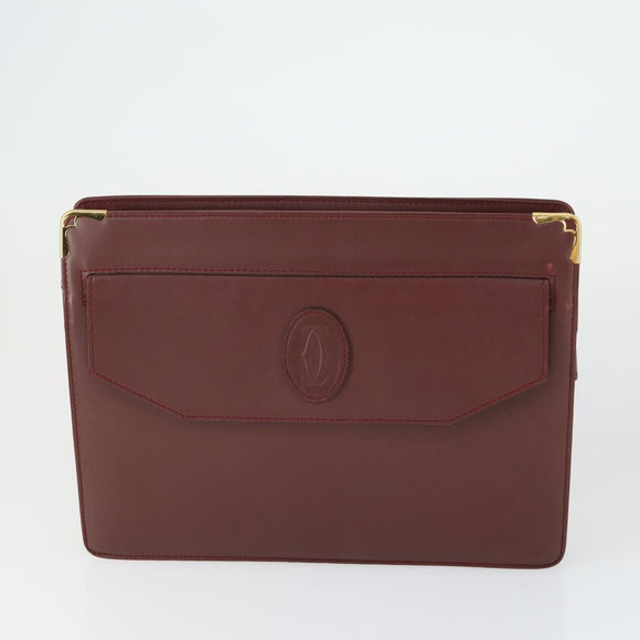 CARTIER Must Line Clutch Bag Leather 3 Set Bordeaux Auth 160760