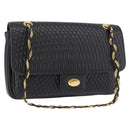 BALLY Quilted Chain Shoulder Bag Leather Black Gold Auth 160783-1