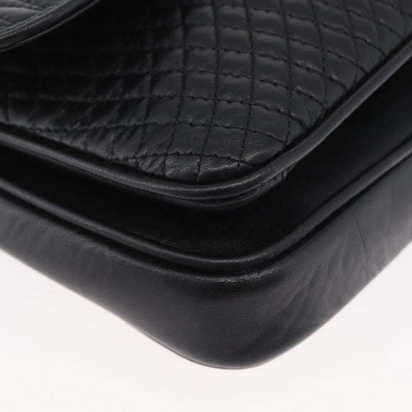 BALLY Quilted Chain Shoulder Bag Leather Black Gold Auth 160783