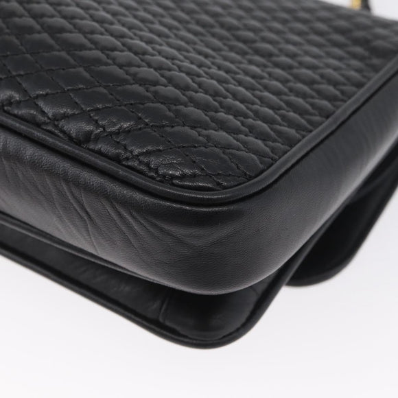 BALLY Quilted Chain Shoulder Bag Leather Black Gold Auth 160783