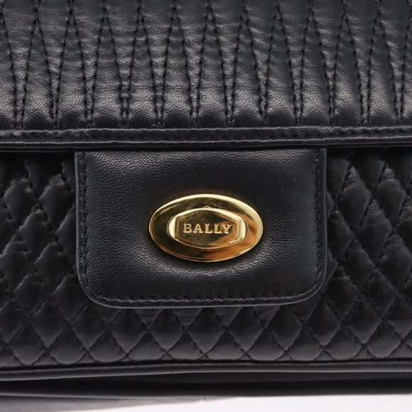 BALLY Quilted Chain Shoulder Bag Leather Black Gold Auth 160783