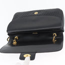 BALLY Quilted Chain Shoulder Bag Leather Black Gold Auth 160783-15