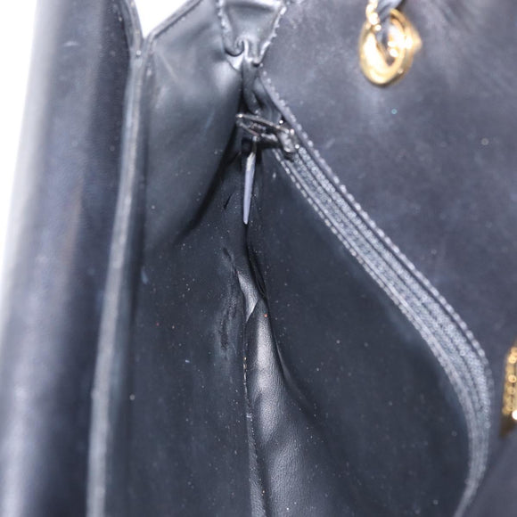 BALLY Quilted Chain Shoulder Bag Leather Black Gold Auth 160783