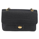 BALLY Quilted Chain Shoulder Bag Leather Black Gold Auth 160783-2