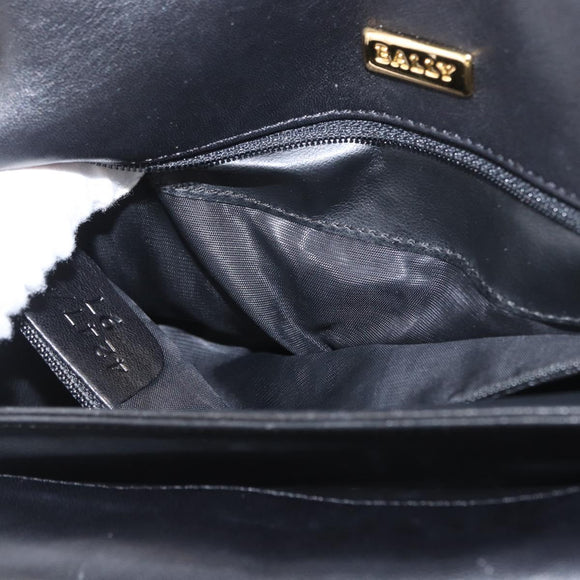 BALLY Quilted Chain Shoulder Bag Leather Black Gold Auth 160783