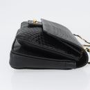 BALLY Quilted Chain Shoulder Bag Leather Black Gold Auth 160783-4